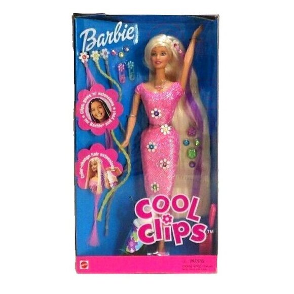 BARBIE Cool Clips MATTEL 1999 NEW, BOX HAS MINOR DMG SPRAY BOTTLE LOOSE INSIDE - Picture 1 of 2
